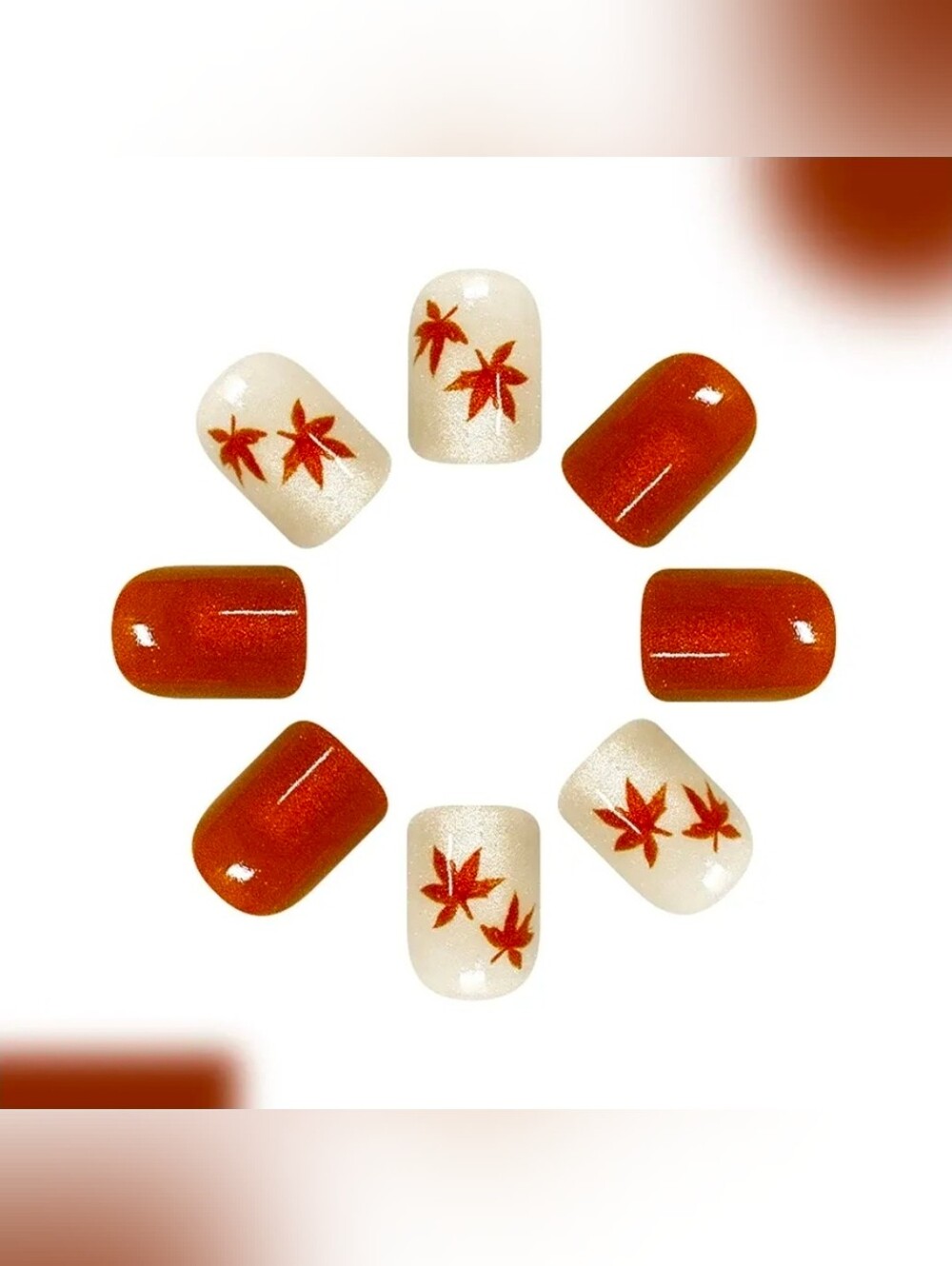Cat Eye Press on Nails Short Square Nails with Maple Designs Set of 24 - Picture 3 of 4